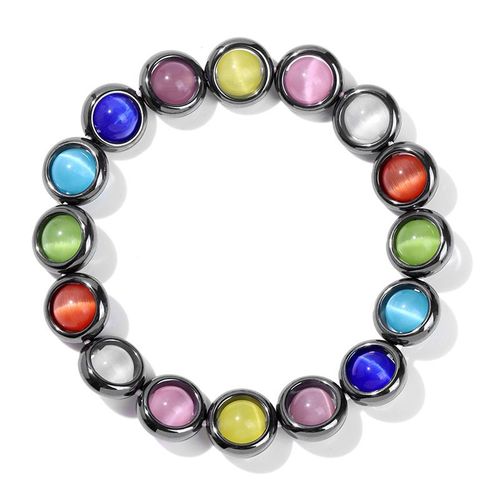 Bracelet En Perles ¿Il De Chat Blanc Pour Femmes, Bijoux En Hématite, Donuts, En Pierre Naturelle, Élastique, À La Mode