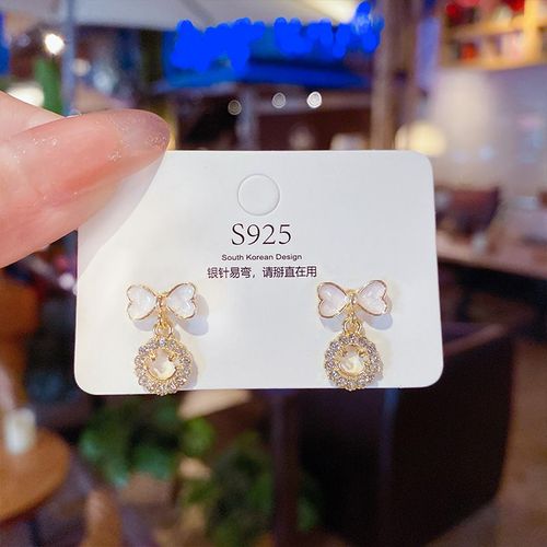 Boucles D'oreilles En Forme De Goutte D'eau En Polaire De Cristal Pour Filles, Haut À N¿Ud Papillon Beige, Bijoux D'oreille De Fête Pour Filles Douces, Accessoires De Mode Coréens, Nouveau, 2023