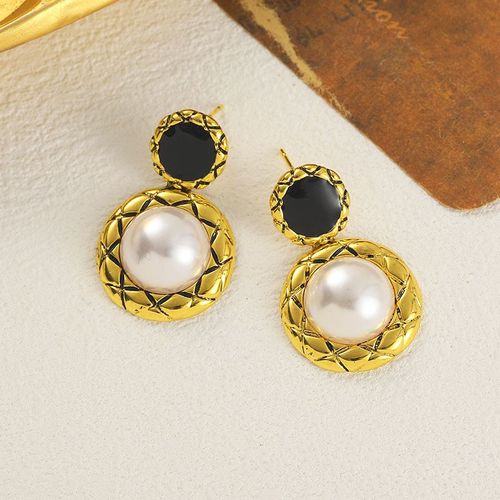 Boucles D'oreilles Rétro En Métal Doré Pour Femmes, Imitation De Perles, Pendentif Rond, Bijoux Français À La Mode, 2023