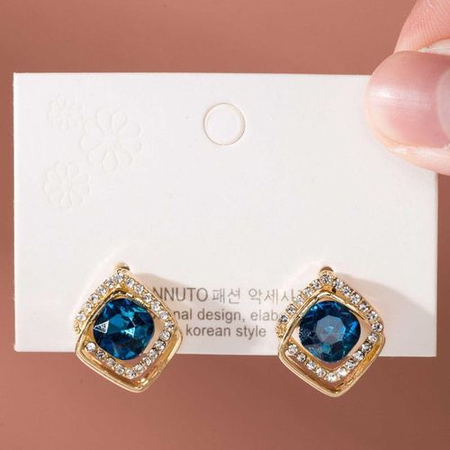 Boucles D'oreilles En Cristal Bleu Pour Filles, Nouvelles Petites Boucles D'oreilles Pour Femmes, Double Carré En Zircon, Bijoux D'oreille De Mariage