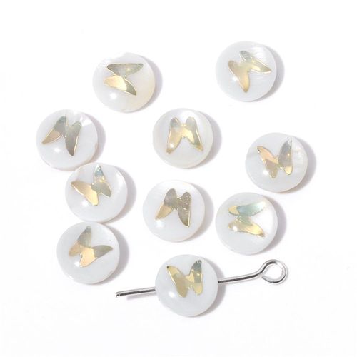 Breloques En Nacre Ronde Blanche, Motif Mignon, Pendentif En Nacre, Accessoire De Bijoux De Direction, Bracelet Et Collier À Faire Soi-Même, 1-10 Pièces
