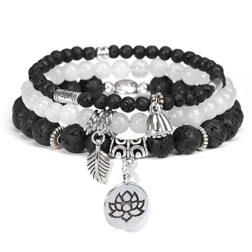 Ensemble De Bracelets À Breloques En Pierre D'aventurine Verte Pour Hommes Et Femmes, Cuir Chevelu En Agates Naturelles, Ensembles De Bracelets À Breloques De Fleurs, Cadeau D'accessoires, 3 Pièces Pa