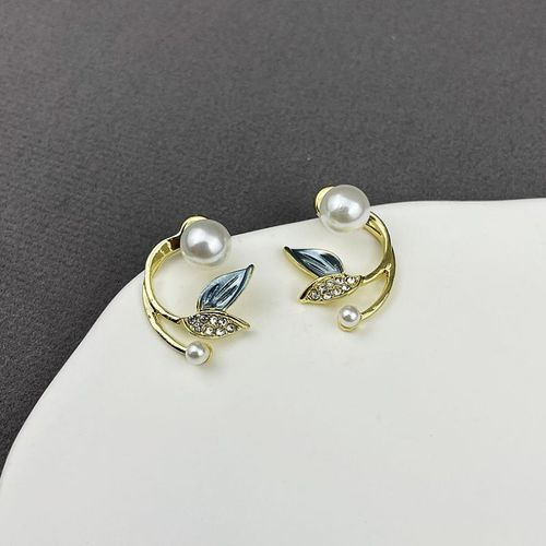 Boucles D'oreilles À Tige De Perle Pour Filles, Forme De Cuir Chevelu Torsadé, Émail Doux, Petites Boucles D'oreilles Pour Femmes, Document Doré, Métal, Bijoux Fantaisie, 2 En 1