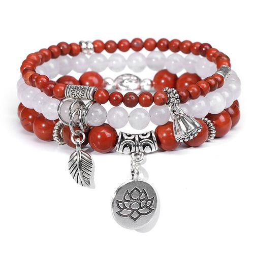 Ensemble De Bracelets À Breloques En Pierre D'aventurine Verte Pour Hommes Et Femmes, Cuir Chevelu En Agates Naturelles, Ensembles De Bracelets À Breloques De Fleurs, Cadeau D'accessoires, 3 Pièces Pa