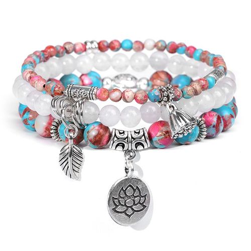 Ensemble De Bracelets À Breloques En Pierre D'aventurine Verte Pour Hommes Et Femmes, Cuir Chevelu En Agates Naturelles, Ensembles De Bracelets À Breloques De Fleurs, Cadeau D'accessoires, 3 Pièces Pa
