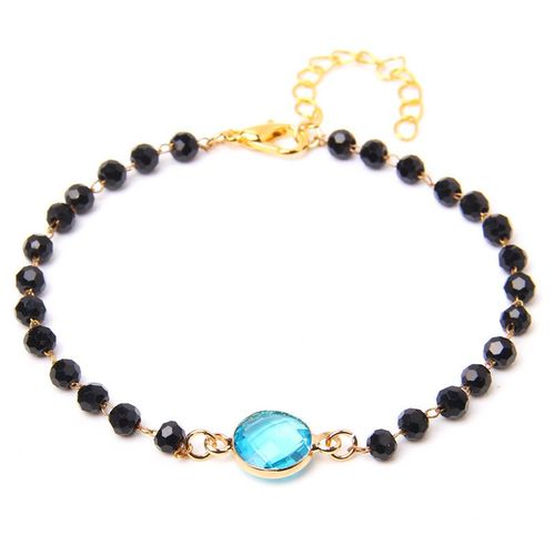 Bracelets À Breloques Ajustables En Pierre Naturelle Pour Femmes, Perles En Cristal Onyx Noir, En Alliage, À Chaîne Fine, Bijoux Reiki