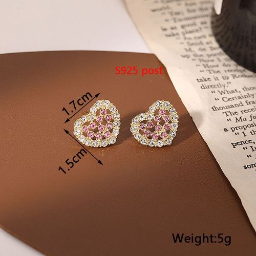Boucles D'oreilles Pendantes Coeur D'amour Rose Pour Femmes, Mode Coréenne, Filles Douces, Cristal, Fleur De Pêche, Bijoux D'oreille Pmotspring