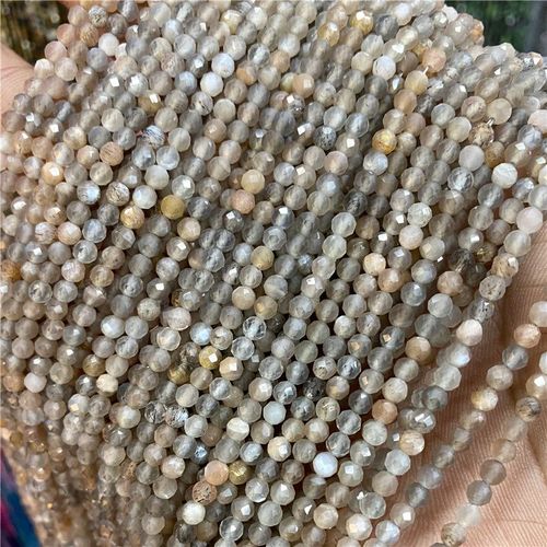 Lot De Perles Micro-Facettes Aigue-Marine Grade A, Pierre De Lune Grise, Brin De Perles En Verre, Collier De Bijoux De Bricolage, 15.5 Po, 2mm, 3/4mm, En Vrac