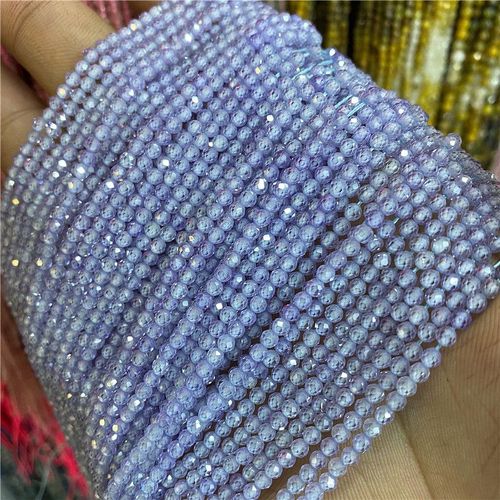 Lot De Perles Micro-Facettes Aigue-Marine Grade A, Pierre De Lune Grise, Brin De Perles En Verre, Collier De Bijoux De Bricolage, 15.5 Po, 2mm, 3/4mm, En Vrac