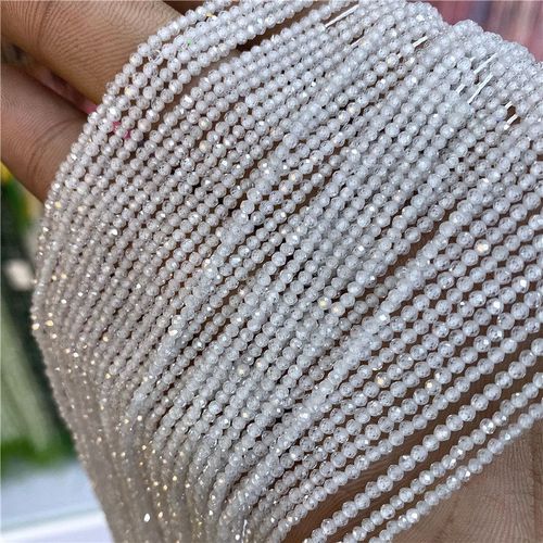 Lot De Perles Micro-Facettes Aigue-Marine Grade A, Pierre De Lune Grise, Brin De Perles En Verre, Collier De Bijoux De Bricolage, 15.5 Po, 2mm, 3/4mm, En Vrac
