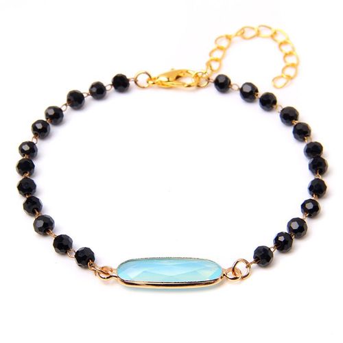 Bracelets À Breloques Ajustables En Pierre Naturelle Pour Femmes, Perles En Cristal Onyx Noir, En Alliage, À Chaîne Fine, Bijoux Reiki