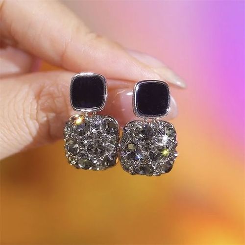 Boucles D'oreilles Pendantes En Cristal Noir Pour Femmes, Biscuits Brillants, Carré, Pendentif En Forme De Goutte, Bijoux D'oreille De Fête Élégants
