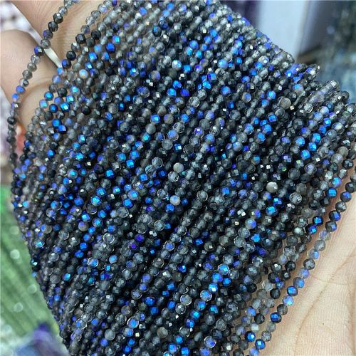 Lot De Perles Micro-Facettes Aigue-Marine Grade A, Pierre De Lune Grise, Brin De Perles En Verre, Collier De Bijoux De Bricolage, 15.5 Po, 2mm, 3/4mm, En Vrac