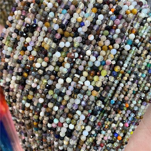 Lot De Perles Micro-Facettes Aigue-Marine Grade A, Pierre De Lune Grise, Brin De Perles En Verre, Collier De Bijoux De Bricolage, 15.5 Po, 2mm, 3/4mm, En Vrac