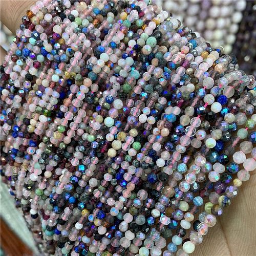 Lot De Perles Micro-Facettes Aigue-Marine Grade A, Pierre De Lune Grise, Brin De Perles En Verre, Collier De Bijoux De Bricolage, 15.5 Po, 2mm, 3/4mm, En Vrac