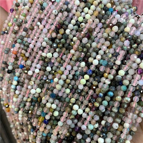 Lot De Perles Micro-Facettes Aigue-Marine Grade A, Pierre De Lune Grise, Brin De Perles En Verre, Collier De Bijoux De Bricolage, 15.5 Po, 2mm, 3/4mm, En Vrac
