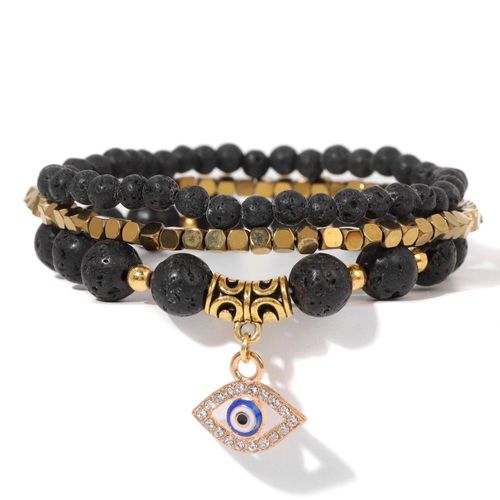 Ensemble De Bracelets En Pierre D'agates Vertes Naturelles Pour Femmes Et Hommes, Amulette Turque, Mauvais ¿Il, Bracelets À Breloques, Bijoux Élastiques, 3 Pièces Par Ensemble