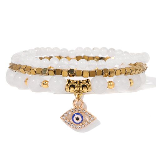 Ensemble De Bracelets En Pierre D'agates Vertes Naturelles Pour Femmes Et Hommes, Amulette Turque, Mauvais ¿Il, Bracelets À Breloques, Bijoux Élastiques, 3 Pièces Par Ensemble