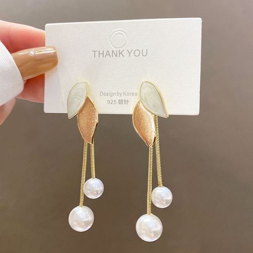 Boucles D'oreilles À Pampilles En Feuille De Bohème Pour Femmes, Pendentifs En Imitation De Perle, Mode Coréenne, Bijoux D'oreille De Mariage