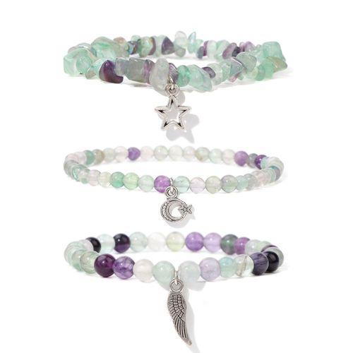 Bracelet En Fluorite Naturelle Pour Homme Et Femme, Breloque Aile De Soleil, Perles Étoiles, Bijoux À La Mode, 3 Pièces/Lot