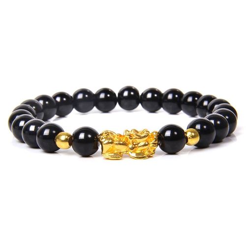 Bracelets Fengshui En Pierre D'agate Naturelle Pour Hommes Et Femmes, Bijoux Tressés Élastiques Faits À La Main, Breloque Pixiu, Perles Motte 8-12mm