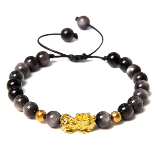 Bracelets Fengshui En Pierre D'agate Naturelle Pour Hommes Et Femmes, Bijoux Tressés Élastiques Faits À La Main, Breloque Pixiu, Perles Motte 8-12mm