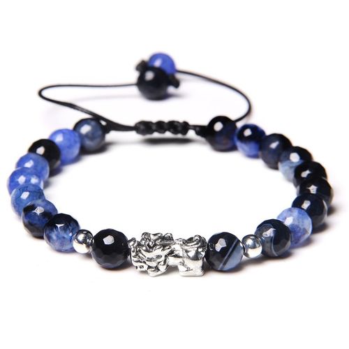 Bracelets Fengshui En Pierre D'agate Naturelle Pour Hommes Et Femmes, Bijoux Tressés Élastiques Faits À La Main, Breloque Pixiu, Perles Motte 8-12mm