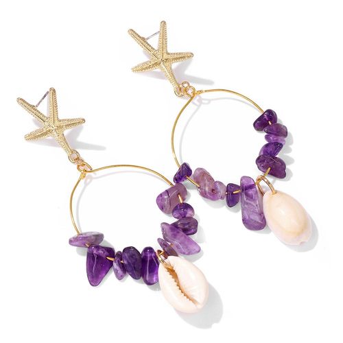 Boucles D'oreilles Bohème En Coquillage Pour Femme, Bijoux En Pierre Naturelle, Aigue-Marine, Cauri, Étoile De Mer
