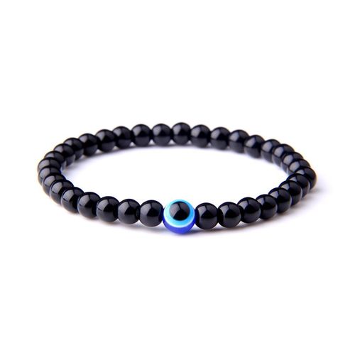 Bracelets De Perles Rondes En Obsidienne Noire Naturelle Pour Hommes Et Femmes, Yeux Mauvais Bleus, Bijoux De Haute Qualité, Mode Couple, Commandé