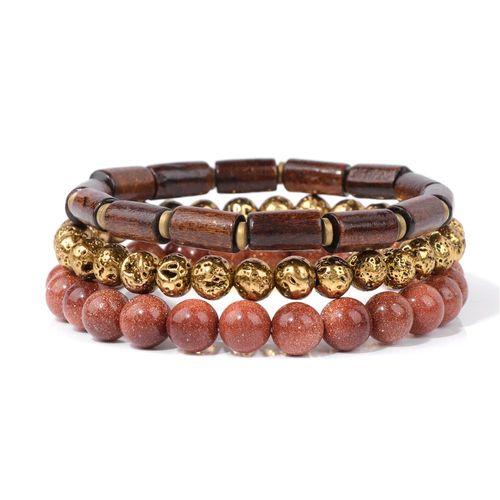 Bracelet En Pierre De Bois Vintage Pour Hommes, Bracelet En Perles De Pierre De Lave, Bracelets En Agates Pour Hommes, Bijoux Classiques À La Mode Pour Garçons, Document En Or, Ensemble De 3 Pièces