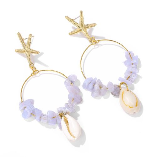 Boucles D'oreilles Bohème En Coquillage Pour Femme, Bijoux En Pierre Naturelle, Aigue-Marine, Cauri, Étoile De Mer