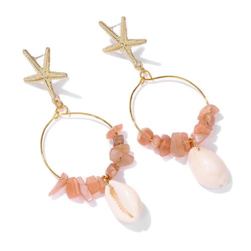 Boucles D'oreilles Bohème En Coquillage Pour Femme, Bijoux En Pierre Naturelle, Aigue-Marine, Cauri, Étoile De Mer