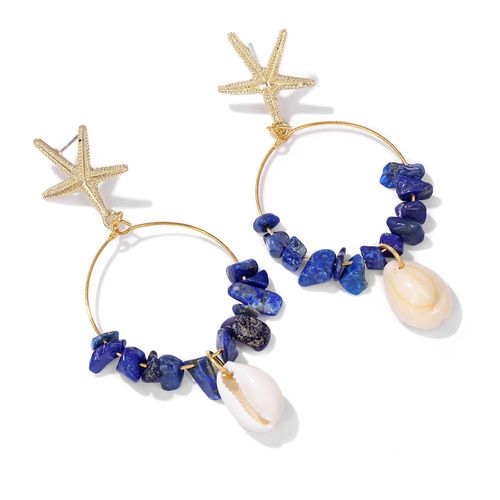 Boucles D'oreilles Bohème En Coquillage Pour Femme, Bijoux En Pierre Naturelle, Aigue-Marine, Cauri, Étoile De Mer
