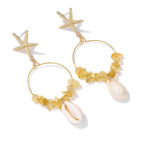 Boucles D'oreilles Bohème En Coquillage Pour Femme, Bijoux En Pierre Naturelle, Aigue-Marine, Cauri, Étoile De Mer