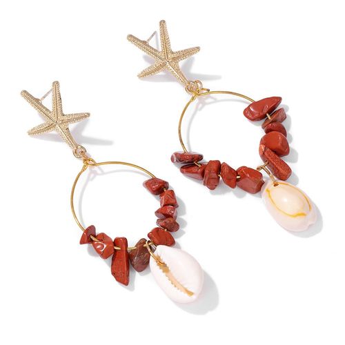 Boucles D'oreilles Bohème En Coquillage Pour Femme, Bijoux En Pierre Naturelle, Aigue-Marine, Cauri, Étoile De Mer