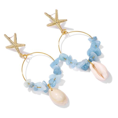 Boucles D'oreilles Bohème En Coquillage Pour Femme, Bijoux En Pierre Naturelle, Aigue-Marine, Cauri, Étoile De Mer