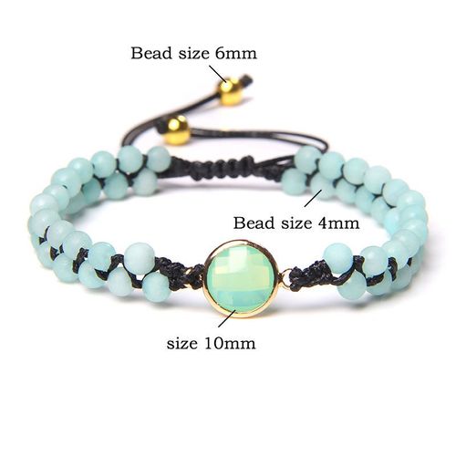 Bracelet Perlé En Pierre Naturelle, Double Couche, Taille Ajustable, Corde Tressée, Amazonite, Bijoux De Guérison, Cadeau Pour Femmes, Reiki
