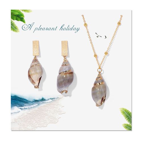 Ensemble De Boucles D'oreilles Et Collier En Coquillage Naturel Pour Femme, Bijoux De Style Bohème, À La Mode, Été