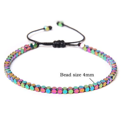 Bracelets Tressés De Couleur Arc-En-Ciel Pour Hommes 4mm, Bracelet De Perles Cubiques À Facettes Pour Femmes, Plaqué Hématite Noire, Bijoux Pour Fête