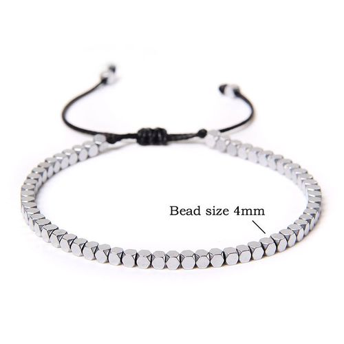 Bracelets Tressés De Couleur Arc-En-Ciel Pour Hommes 4mm, Bracelet De Perles Cubiques À Facettes Pour Femmes, Plaqué Hématite Noire, Bijoux Pour Fête
