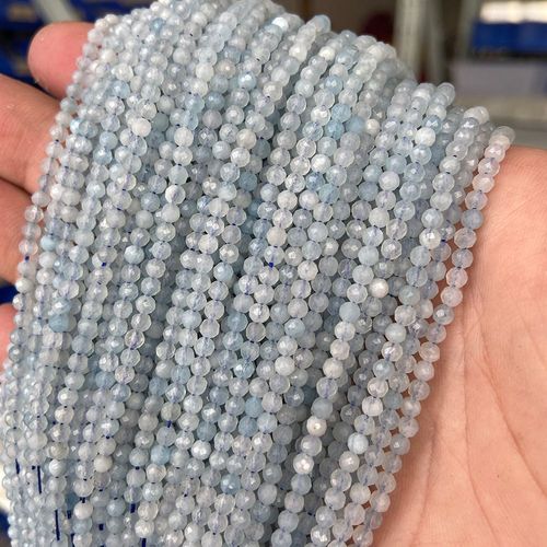 Perles De Pierre À Facettes Bleues De 3mm, Aigue-Marine Aa Naturelle, Dentelle, Agate Brillante, Micro Petite Perle Libre Pour La Fabrication De Bijoux, Décor De Bracelet