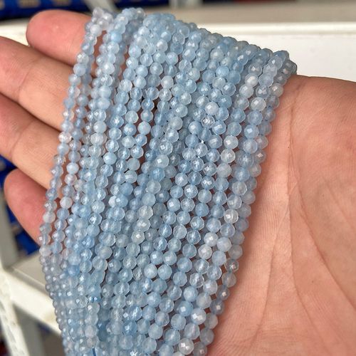 Perles De Pierre À Facettes Bleues De 3mm, Aigue-Marine Aa Naturelle, Dentelle, Agate Brillante, Micro Petite Perle Libre Pour La Fabrication De Bijoux, Décor De Bracelet