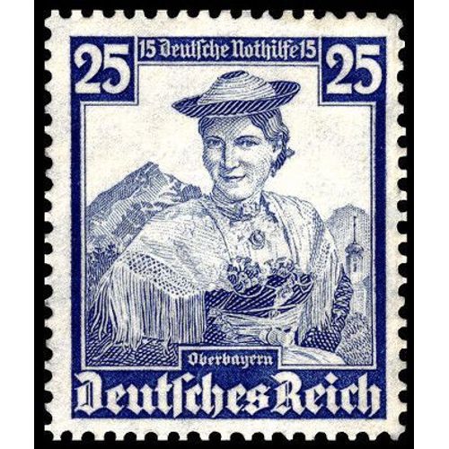 Allemagne, 3ème Reich 1935, Très Beau Timbre Neuf** Luxe Yvert 554, Costume Et Coiffe De Haute Bavière, 25 Pf. Bleu, Filigrane Croix Gammées. -