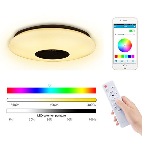 Plafonnier Led Bluetooth 256 Rgb Musique Speeker Dimmable Lampe Remote Home App + Télécommande 40cm 150w
