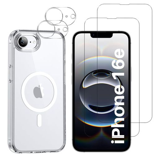 Coque Pour Iphone 16e Et 2 Verres Trempé Écran Et 2 Protections Caméra - Cercle Magnétique Intégré Phonillico®