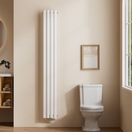 EMKE Radiateur à eau chaude vertical 180 x 24 cm, radiateur ovale étroit haut monocouche design radiateur tubulaire raccordement central chauffage blanc brillant 483 W