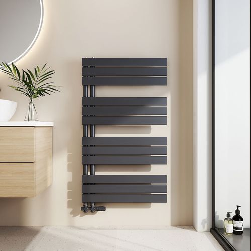 EMKE Sèche-serviettes eau chaude 104,1 x 60 cm, radiateur porte-serviettes, raccordement latéral, gris anthracite, 670 W