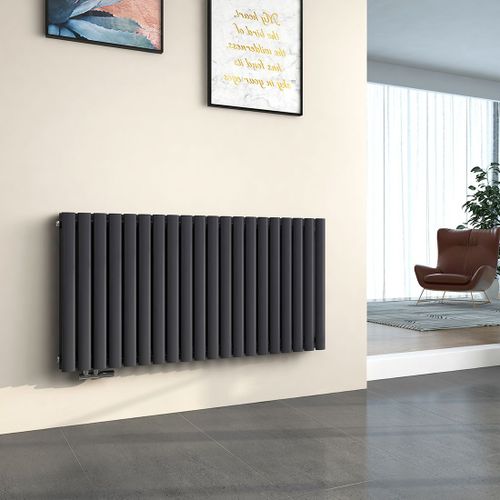 EMKE Radiateur à eau chaude 60 x 120 cm, radiateur vertical ovale, radiateur tubulaire design à double couche, raccordement latéral, chauffage gris anthracite 1828 W
