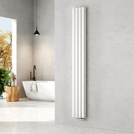 EMKE Radiateur à eau chaude vertical 180 x 24 cm, radiateur ovale étroit haut double couche design radiateur tubulaire raccordement central chauffage blanc brillant 678 W