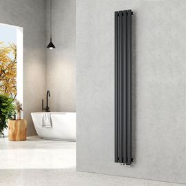 EMKE Radiateur à eau chaude vertical 180 x 24 cm, radiateur ovale étroit haut monocouche design radiateur tubulaire raccordement central chauffage gris anthracite 483 W